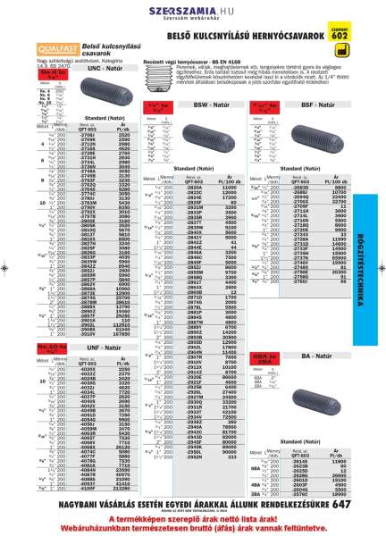 Belső kulcsnyílású recézett hernyócsavar 1/2unf 1col BS EN 4168 100db/doboz Belső kulcsnyílású recézett hernyócsavar 1/2unf 1col BS EN 4168 100db/doboz