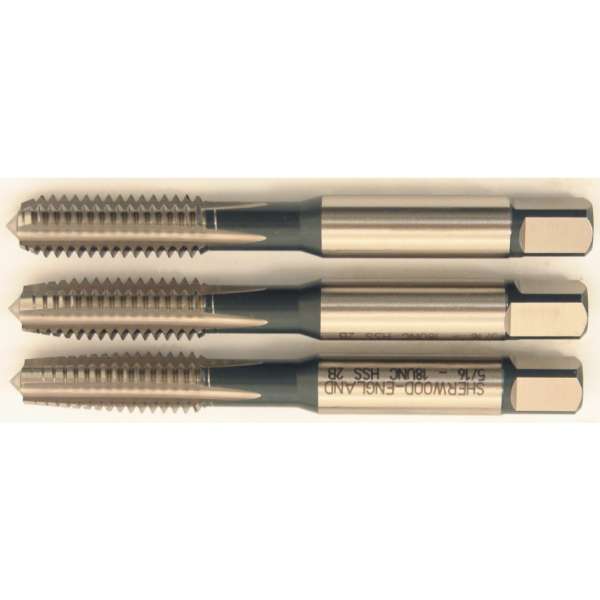 Egyenes hornyú kézi menetfúró készlet UNC HSS ISO529, 5/16col x 18,0mm, 3 db-os Egyenes hornyú kézi menetfúró készlet UNC HSS ISO529, 5/16col x 18,0mm, 3 db-os
