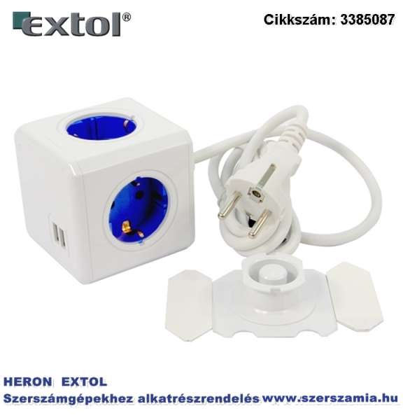 Villamos elosztó/hosszabbító, kocka, POWERCUBE, 4 aljzat, usb csatl.1,5m, földelt, 230V/16A max:3680W, kék Villamos elosztó/hosszabbító, kocka, POWERCUBE, 4 aljzat, usb csatl.1,5m, földelt, 230V/16A max:3680W, kék