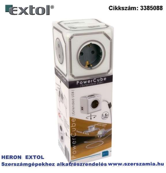 Villamos elosztó/hosszabbító, kocka, POWERCUBE, 4 aljzat, usb csatl.1,5m, földelt, 230V/16A max:3680W, szürke Villamos elosztó/hosszabbító, kocka, POWERCUBE, 4 aljzat, usb csatl.1,5m, földelt, 230V/16A max:3680W, szürke