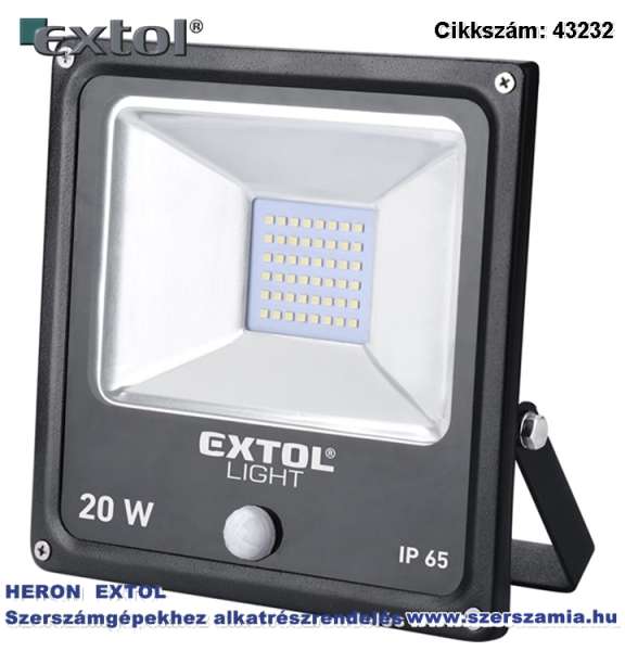 Led lámpa, falra szerelhető reflektor mozgásérzékelővel, 20W, 1500 lm, ip65, 230V/50Hz, 0,72 kg