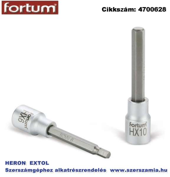Bitdugófej, imbusz, 1/2 col, hosszú, 61CRV5/S2, mattkróm 8 mm HX8, 100 mm Fortum Bitdugófej, imbusz, 1/2 col, hosszú, 61CRV5/S2, mattkróm 8 mm HX8, 100 mm Fortum
