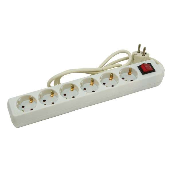 5m-es villamos elosztó, kapcsolóval, 6 aljzat, földelt, 250V/16A, max : 3500W 5m-es villamos elosztó, kapcsolóval, 6 aljzat, földelt, 250V/16A, max : 3500W