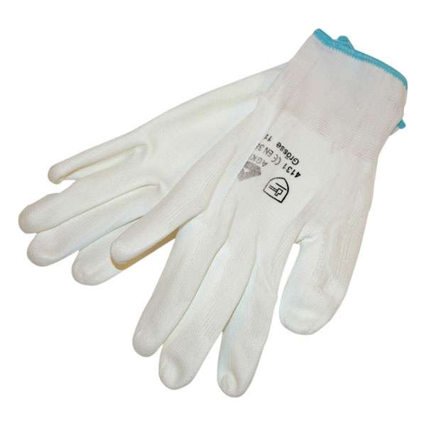 Fehér kötött nylon kesztyű, PU mártott tenyér és ujjhegy, méret:11 BUNTING Fehér kötött nylon kesztyű, PU mártott tenyér és ujjhegy, méret:11 BUNTING