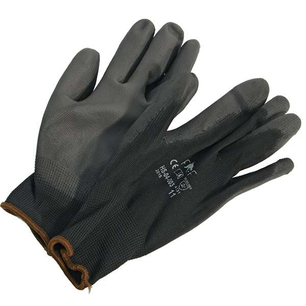 Fekete kötött nylon kesztyű, PU mártott tenyér és ujjhegy, méret:11 BUNTING BLACK Fekete kötött nylon kesztyű, PU mártott tenyér és ujjhegy, méret:11 BUNTING BLACK