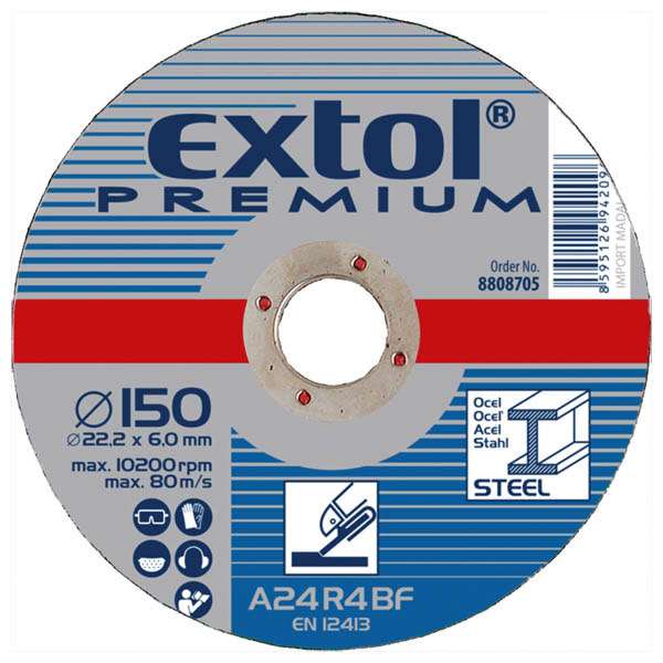 EXTOL PREMIUM csiszolókorongok acélhoz, kék 125x6,0x22,2mm, max 12200 ford/perc EXTOL PREMIUM csiszolókorongok acélhoz, kék 125x6,0x22,2mm, max 12200 ford/perc