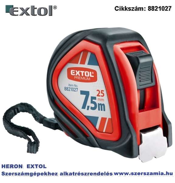 Mérőszalag, gumírozott, 1 stoppos, 7,5m x 25 mm Mérőszalag, gumírozott, 1 stoppos, 7,5m x 25 mm