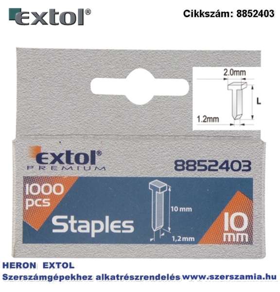 10mm 2 x 1,2mm szeg fejjel profi tűzőgéphez 1000db/csomag EXTOL PREMIUM 10mm 2 x 1,2mm szeg fejjel profi tűzőgéphez 1000db/csomag EXTOL PREMIUM