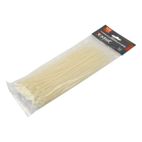 EXTOL PREMIUM Fehér nylon kábelkötegelők, 3,6x200mm 100db / csomam EXTOL PREMIUM Fehér nylon kábelkötegelők, 3,6x200mm 100db / csomam