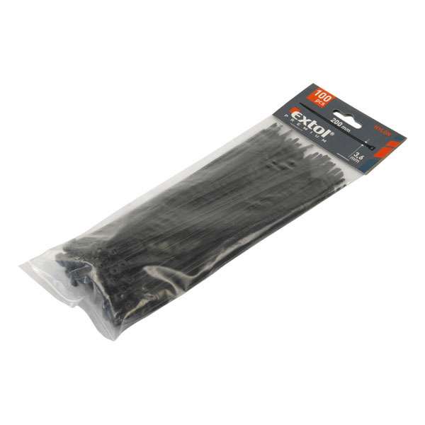 EXTOL PREMIUM Fekete nylon kábelkötegelők, 3,6x200mm 100db/csomag EXTOL PREMIUM Fekete nylon kábelkötegelők, 3,6x200mm 100db/csomag