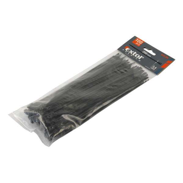 EXTOL PREMIUM Fekete nylon kábelkötegelők, 3,6x280mm 100db/csomag EXTOL PREMIUM Fekete nylon kábelkötegelők, 3,6x280mm 100db/csomag