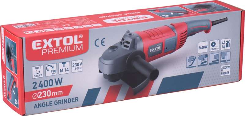 Sarokcsiszológép 230mm 2400W, lágy indítású, papírdoboz Sarokcsiszológép 230mm 2400W, lágy indítású, papírdoboz