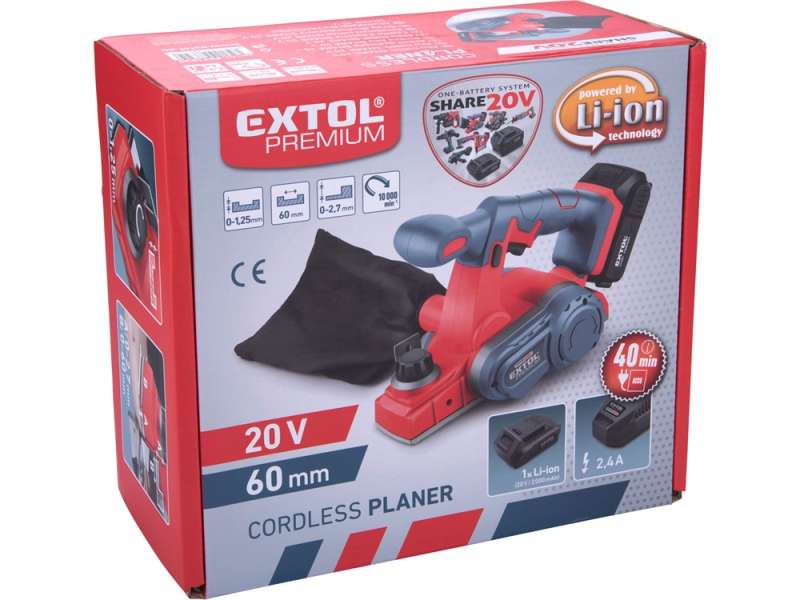 Akkus gyalugép, Share20V, 20V, Li-ion, 1db akku, 1db töltő, 2000 mAh, 10.000 ford/perc, kés: 60 mm, mélység: 0-1,25 mm Akkus gyalugép, Share20V, 20V, Li-ion, 1db akku, 1db töltő, 2000 mAh, 10.000 ford/perc, kés: 60 mm, mélység: 0-1,25 mm