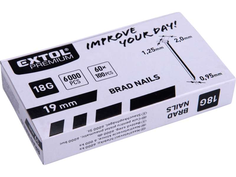 Szeg fejjel, 8865041 pneumatikus tűzőgéphez 6000 db, 18G, szár.: 1,25 × 0,95 mm, fej: 2,0 mm, hossz.: 19mm Szeg fejjel, 8865041 pneumatikus tűzőgéphez 6000 db, 18G, szár.: 1,25 × 0,95 mm, fej: 2,0 mm, hossz.: 19mm