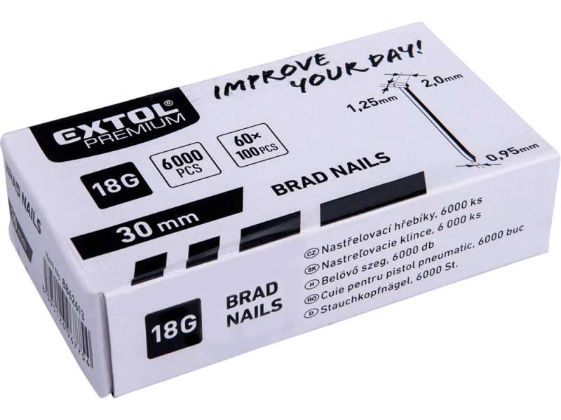 Szeg fejjel, 8865041 pneumatikus tűzőgéphez 6000 db, 18G, szár.: 1,25 × 0,95 mm, fej: 2,0 mm, hossz.: 30mm Szeg fejjel, 8865041 pneumatikus tűzőgéphez 6000 db, 18G, szár.: 1,25 × 0,95 mm, fej: 2,0 mm, hossz.: 30mm