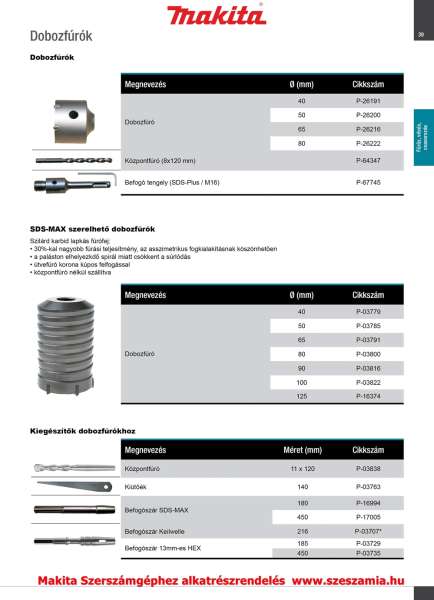 Dobozfúró szerelhető SDS-Plus 50 mm T2 MAKITA (MK-P-26200) Dobozfúró szerelhető SDS-Plus 50 mm T2 MAKITA (MK-P-26200)