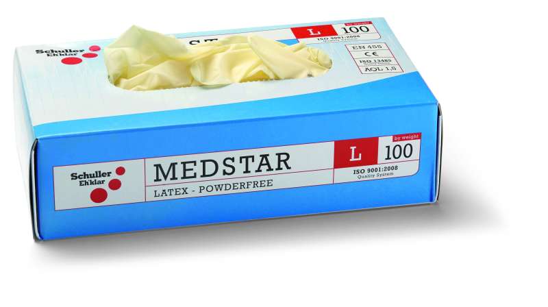 Egyszer használatos latex kesztyű, púdermentes 100 Medstar Latex PF M/8" 100db Egyszer használatos latex kesztyű, púdermentes 100 Medstar Latex PF M/8" 100db