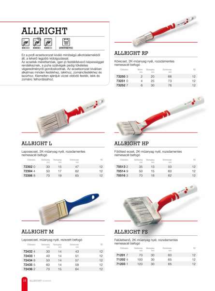 Laposecset, szintetikus sörte, műanyag nyél Allright M 70mm Laposecset, szintetikus sörte, műanyag nyél Allright M 70mm