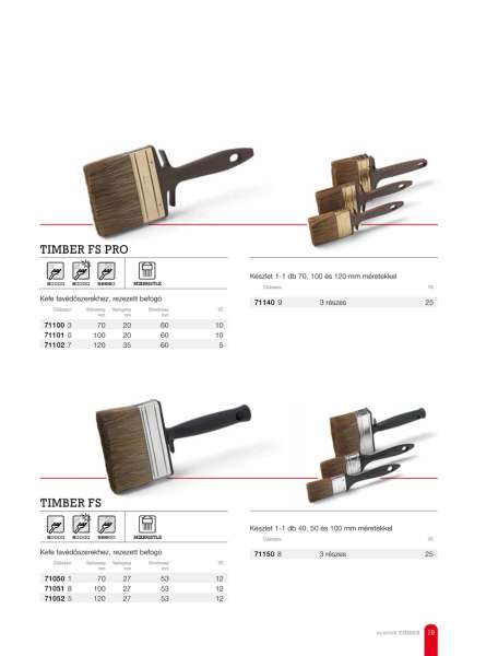 Kefe favédőszerekhez, kevert sörte, műanyag nyél Timber FS 70mm Pro Kefe favédőszerekhez, kevert sörte, műanyag nyél Timber FS 70mm Pro