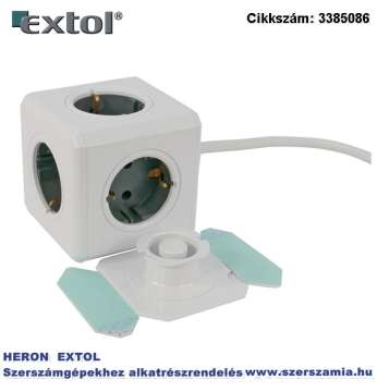 Villamos elosztó/hosszabbító, kocka, POWERCUBE, 5 aljzat, 1,5m, földelt, 230V/16A max:3680W, kék