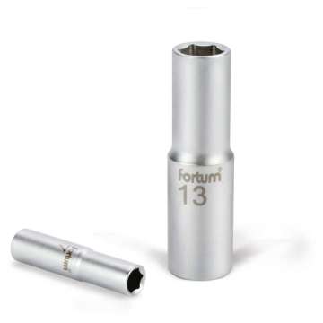 FORTUM hosszított dugófejek, 1/2col, 13 mm, 61CrV5, mattkróm