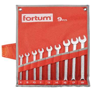 FORTUM csillag-villás kulcs készlet, mattkróm, vászon tok, 61CrV5, 6-8-10-11-13-14-16-17-19mm, 9 db-os FORTUM csillag-villás kulcs készlet, mattkróm, vászon tok, 61CrV5, 6-8-10-11-13-14-16-17-19mm, 9 db-os