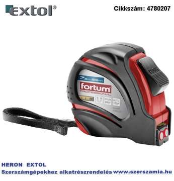 Mérőszalag, 1 stoppos, ABS műanyag ház, gumírozott 7,5m x 25 mm Nylon bevonatú szalag, mágneses vég Fortum